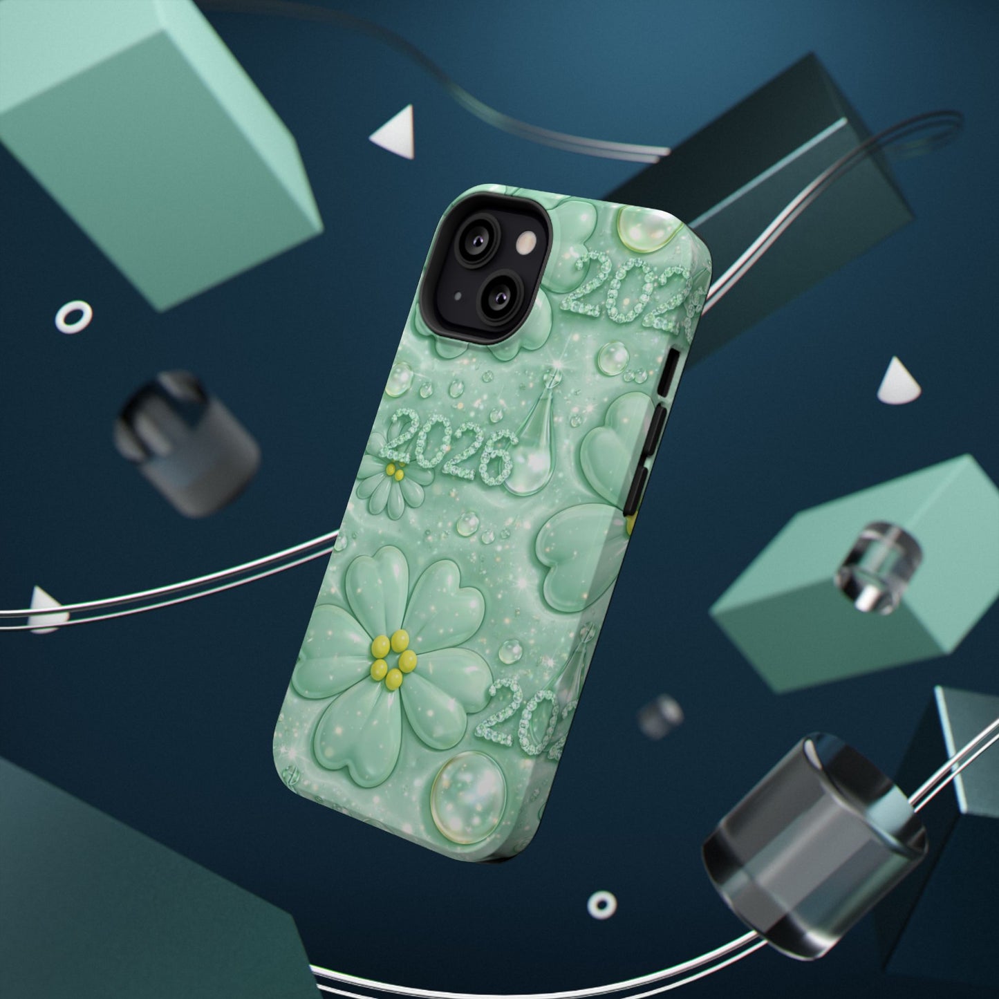 Impact-Resistant Phone Case — Mint 2026 Floral Clover Design