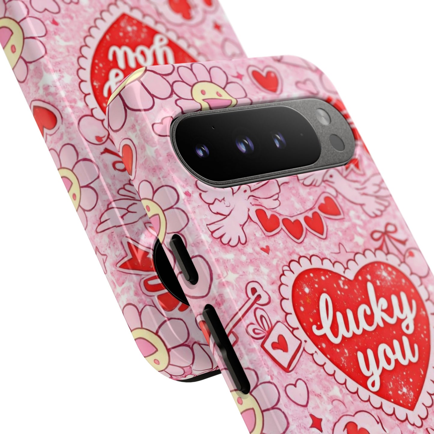Pink Kawaii 'Lucky You' Floral Phone Case — Cute Valentine’s Protective Cover