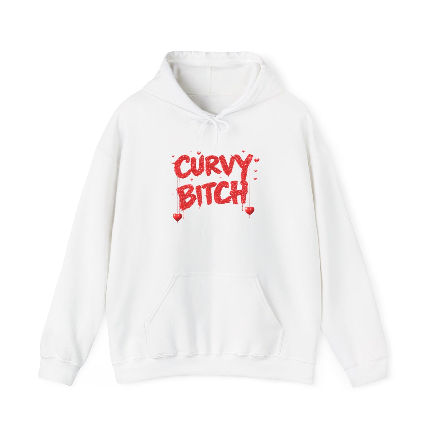 Curvy Bitch Hoodie — Bold Red Graphic Feminine Empowerment Sweatshirt