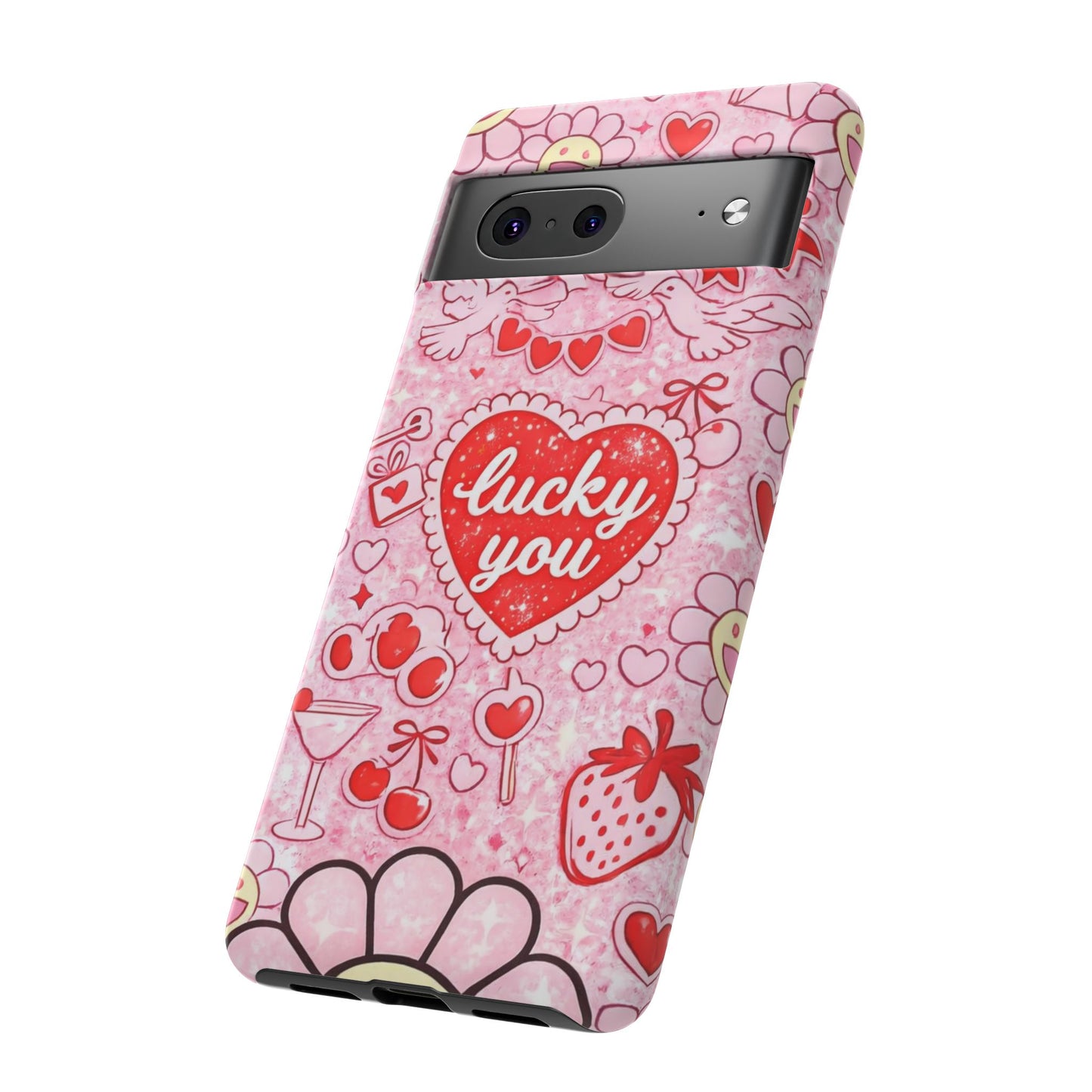 Pink Kawaii 'Lucky You' Floral Phone Case — Cute Valentine’s Protective Cover