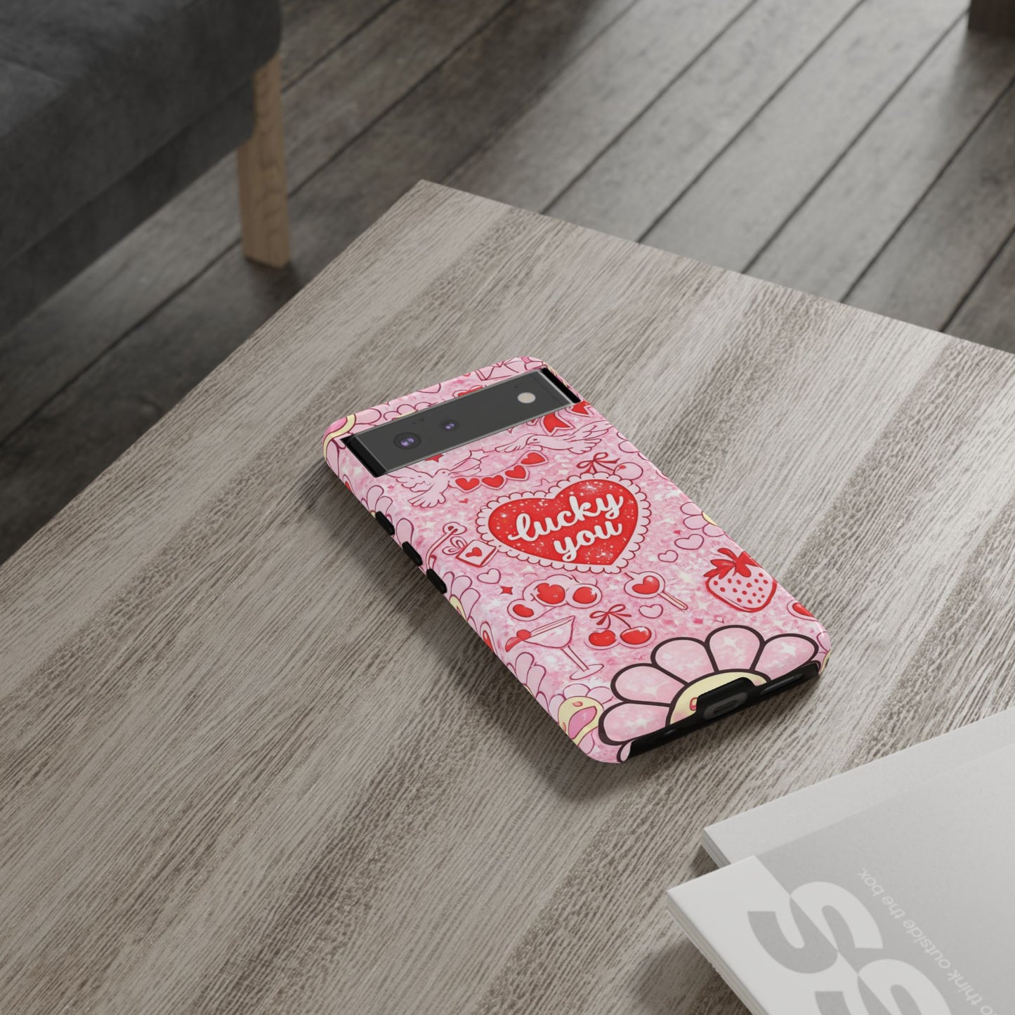 Pink Kawaii 'Lucky You' Floral Phone Case — Cute Valentine’s Protective Cover