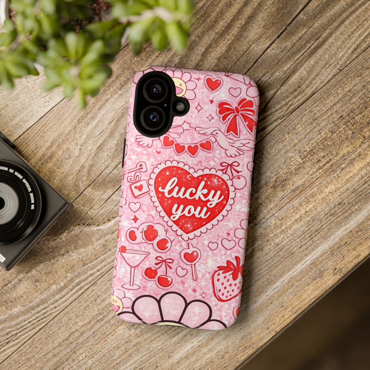 Pink Kawaii 'Lucky You' Floral Phone Case — Cute Valentine’s Protective Cover
