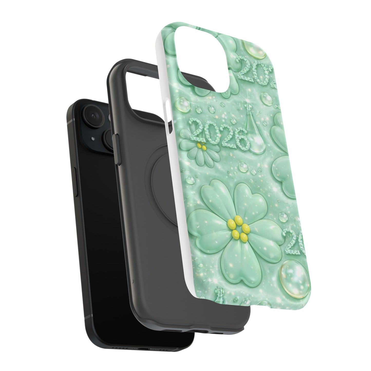Impact-Resistant Phone Case — Mint 2026 Floral Clover Design