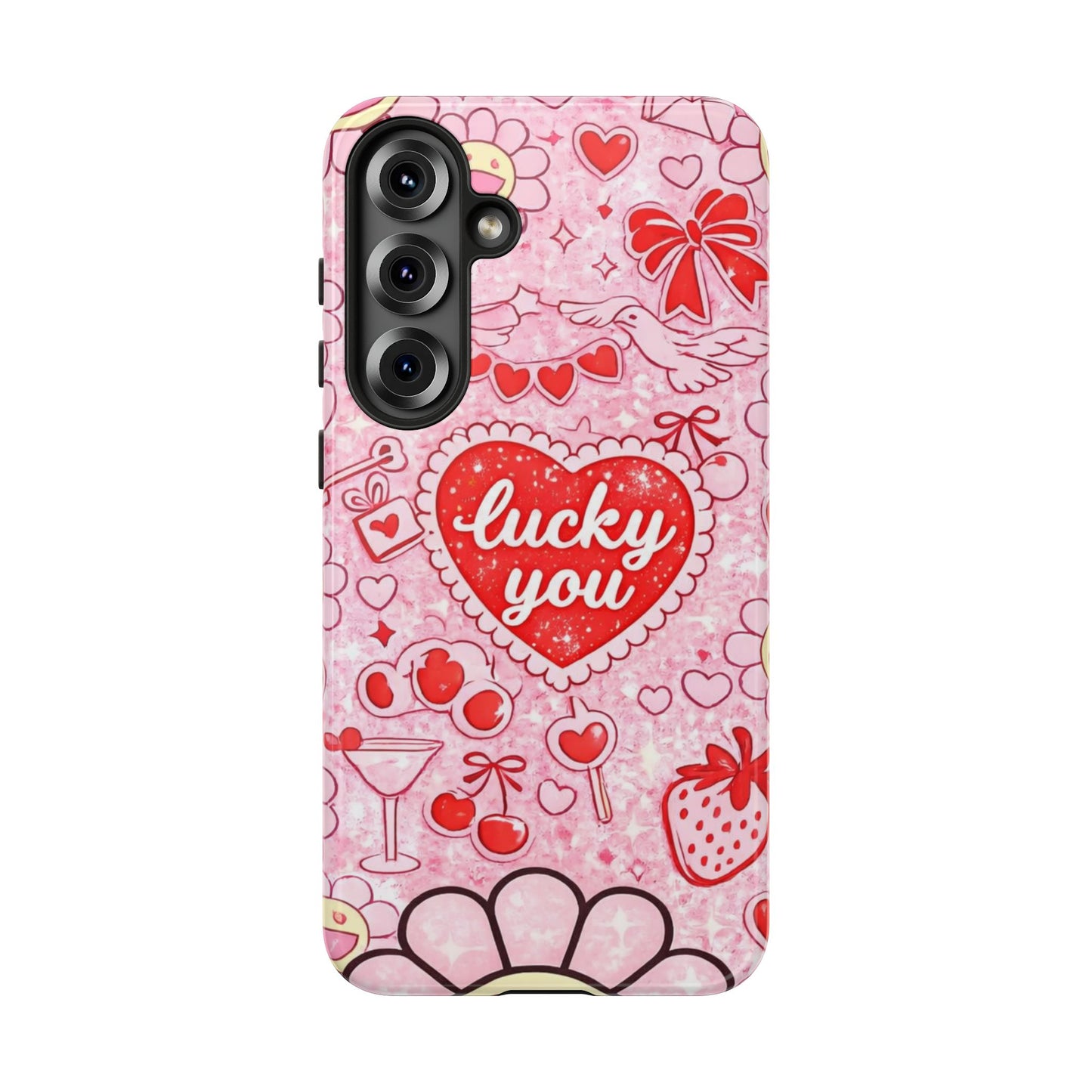 Pink Kawaii 'Lucky You' Floral Phone Case — Cute Valentine’s Protective Cover