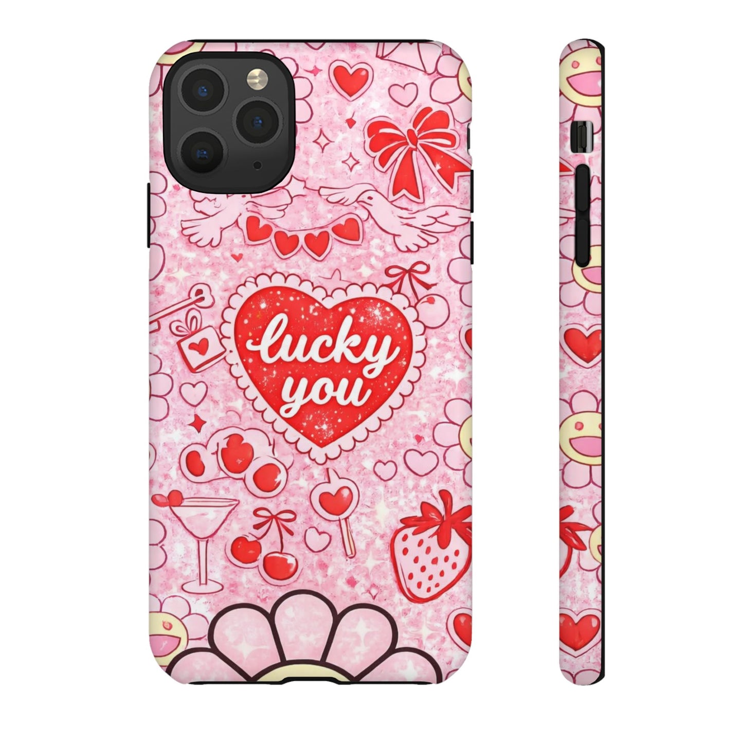Pink Kawaii 'Lucky You' Floral Phone Case — Cute Valentine’s Protective Cover