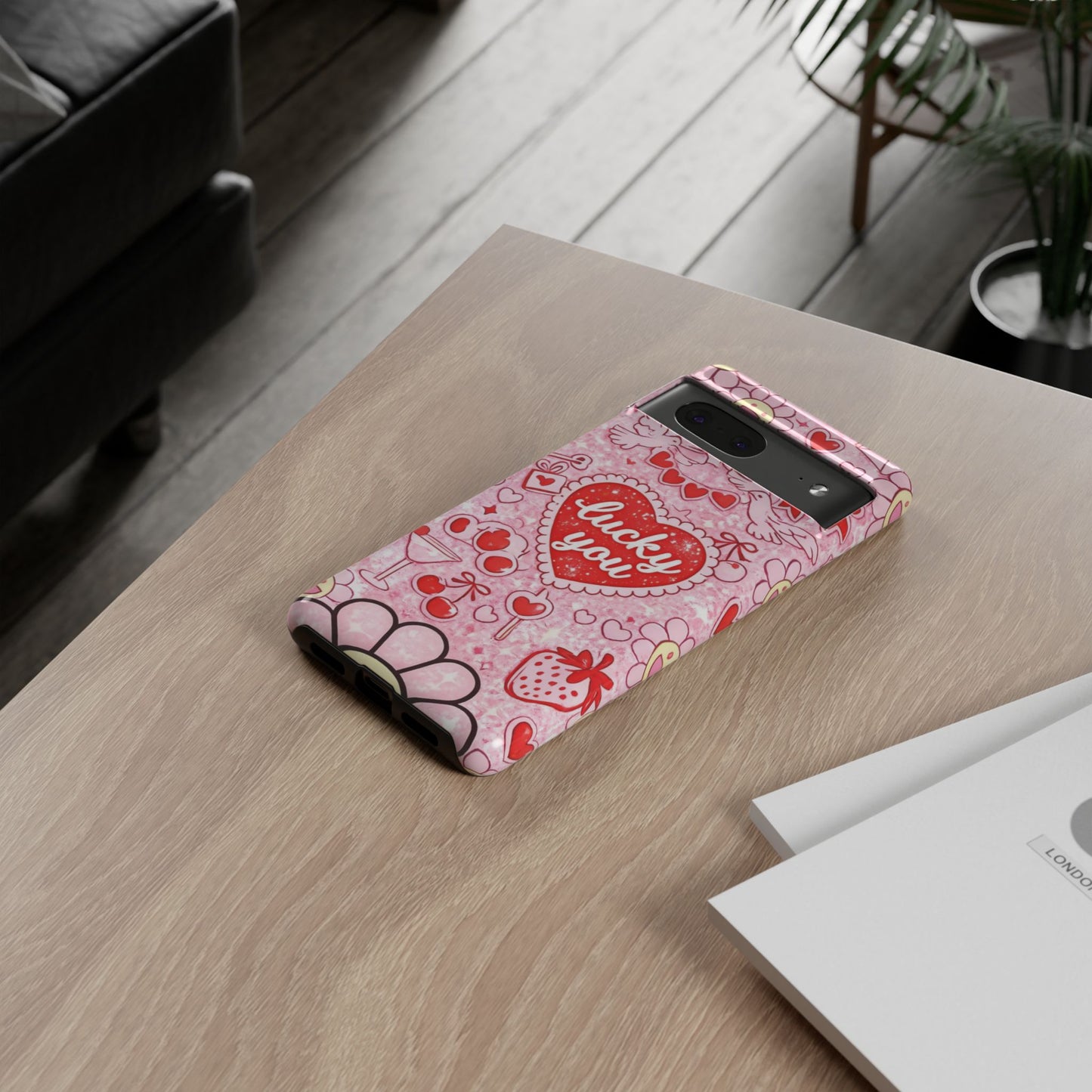 Pink Kawaii 'Lucky You' Floral Phone Case — Cute Valentine’s Protective Cover