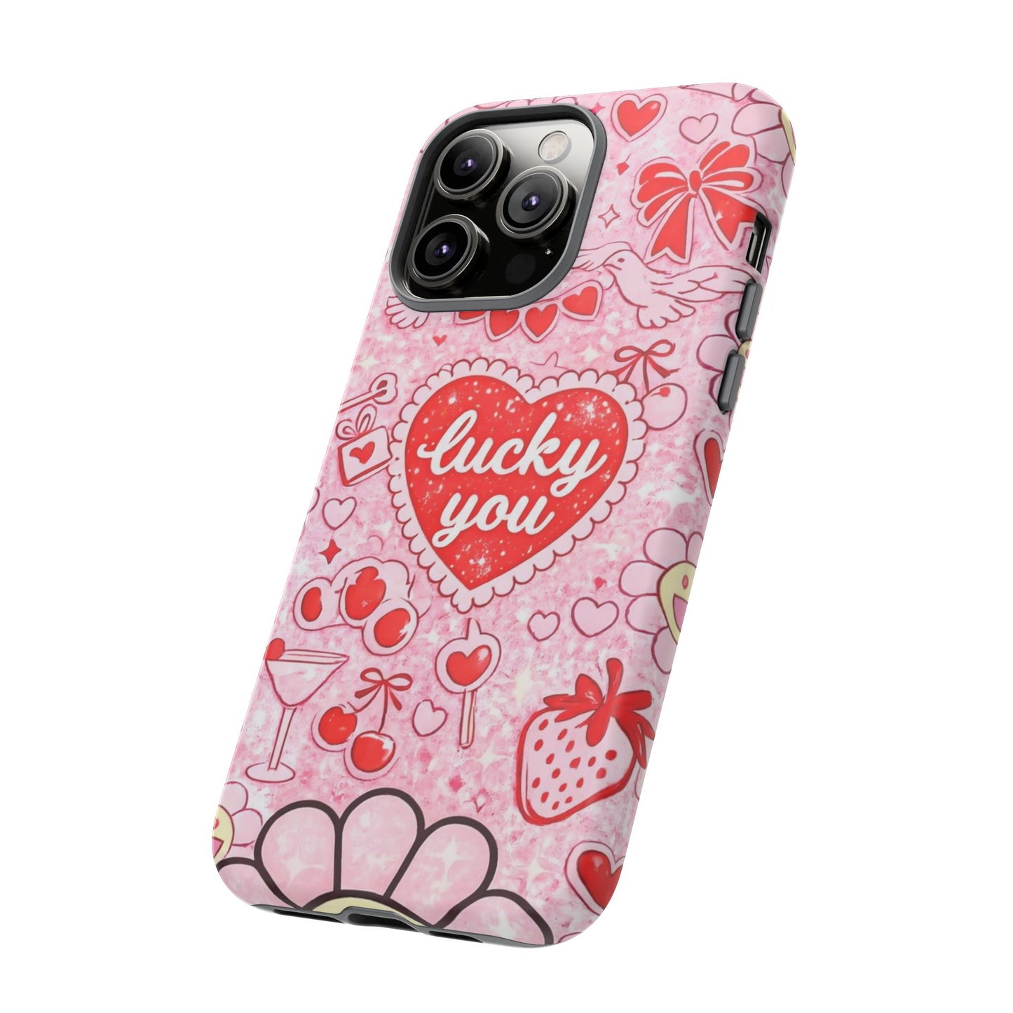 Pink Kawaii 'Lucky You' Floral Phone Case — Cute Valentine’s Protective Cover