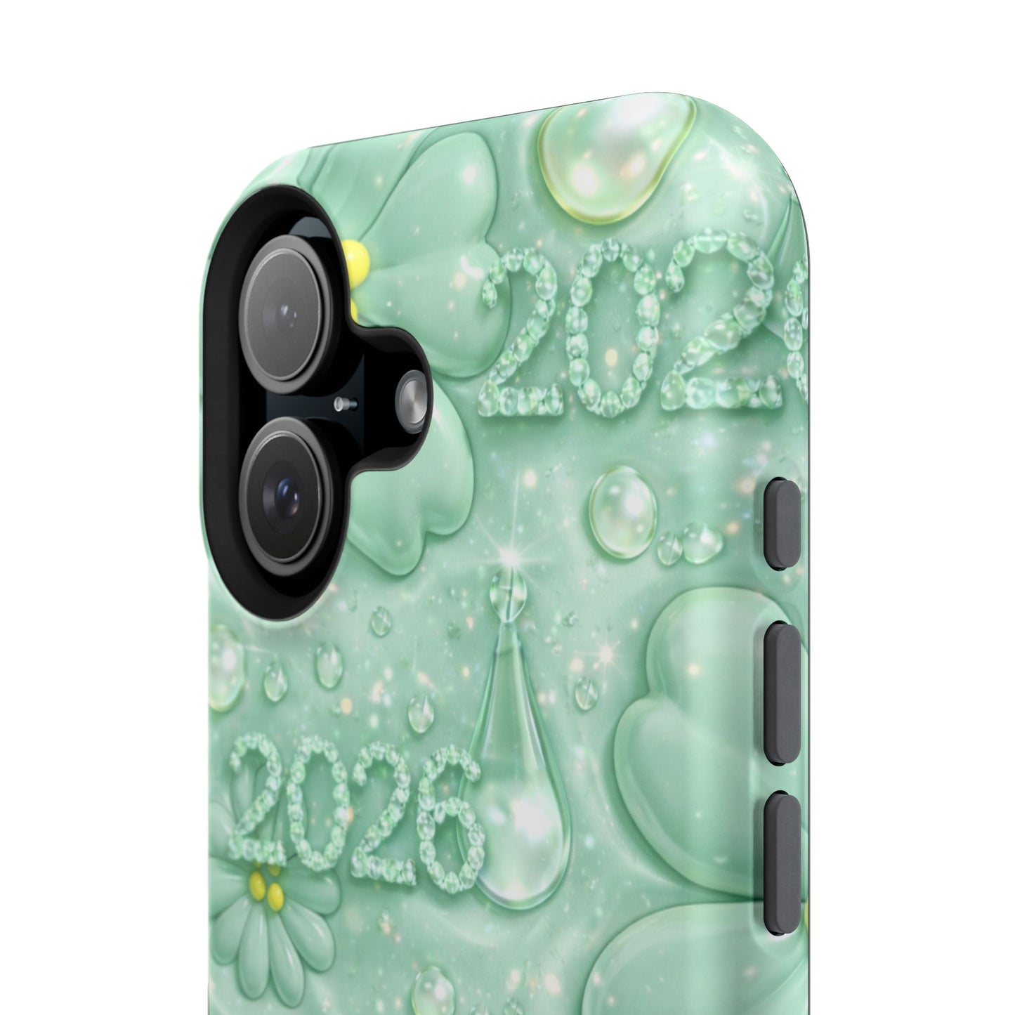 Impact-Resistant Phone Case — Mint 2026 Floral Clover Design