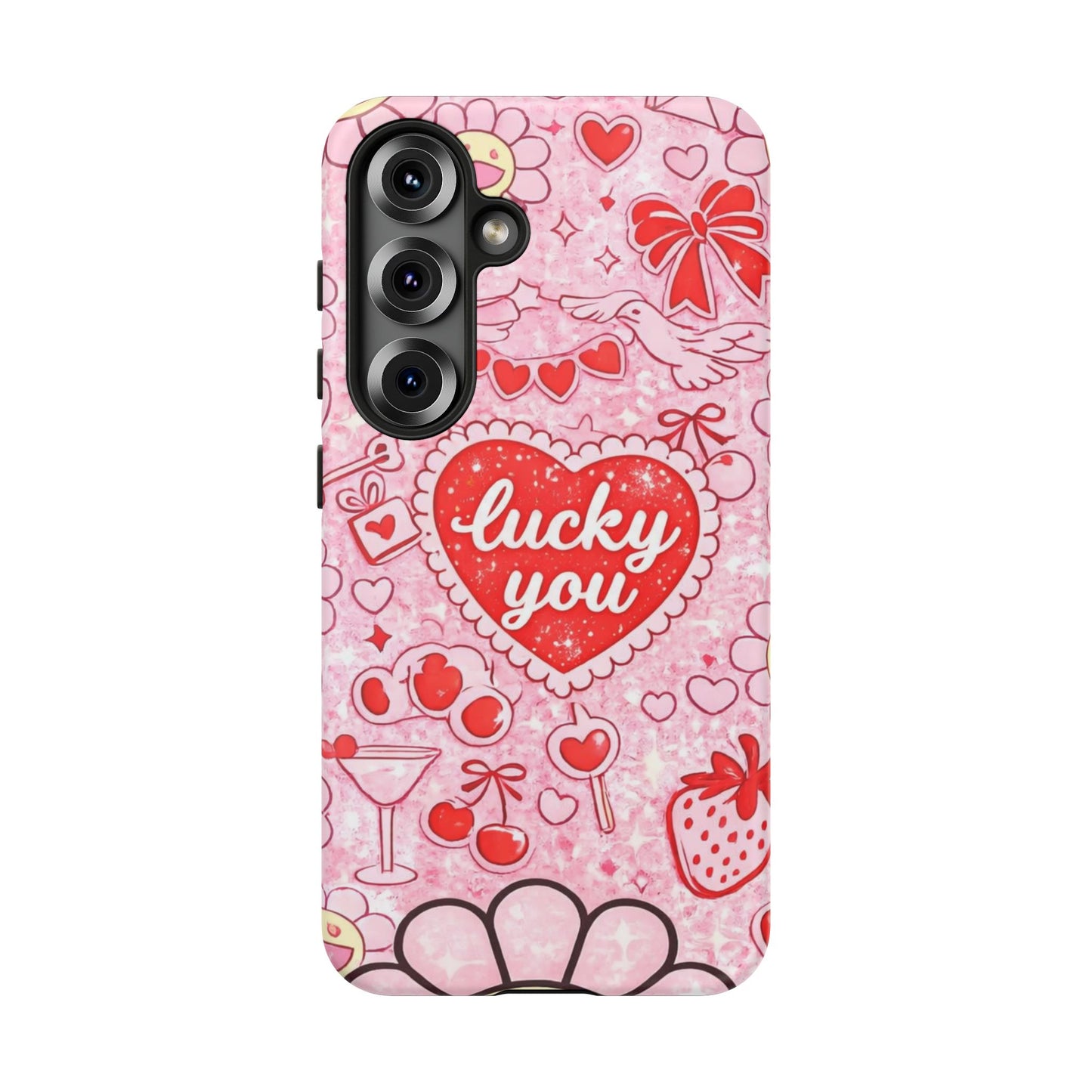 Pink Kawaii 'Lucky You' Floral Phone Case — Cute Valentine’s Protective Cover